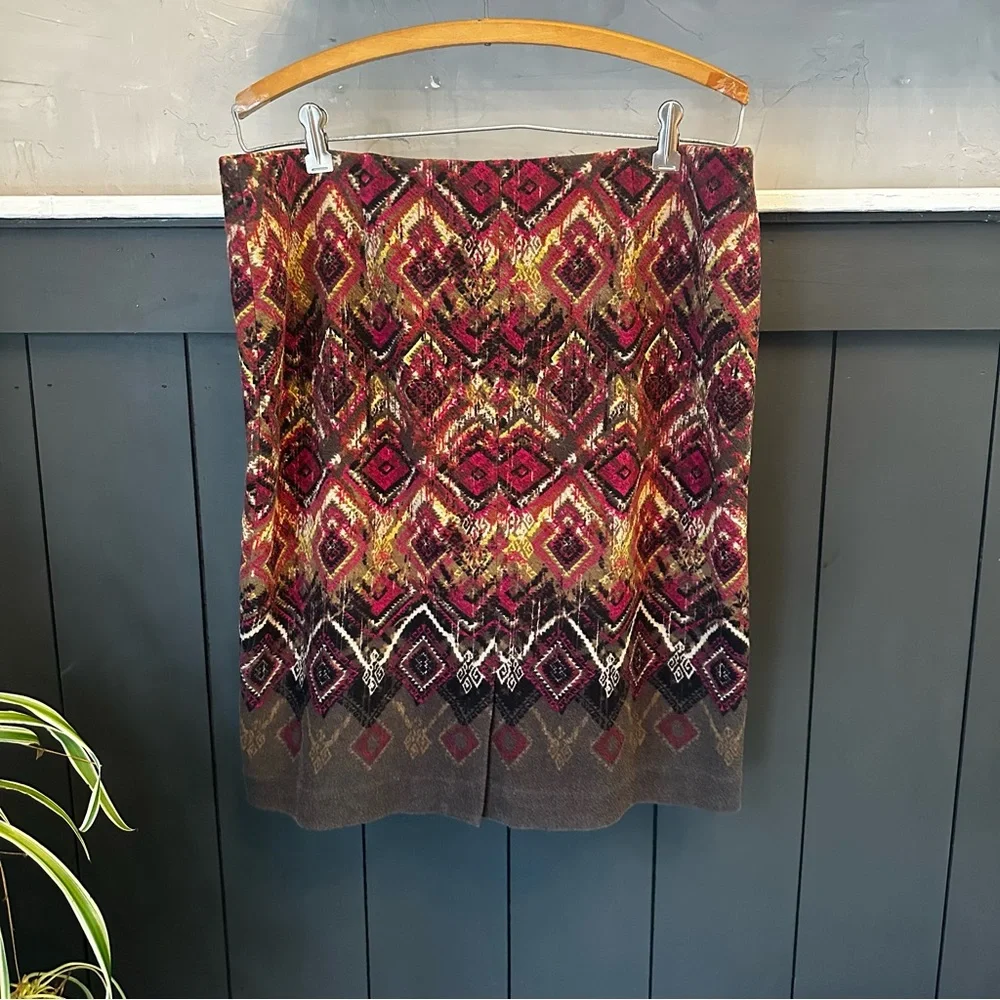 J.Jill Pull On Small Diamond Knit Lined Burgundy Tan Boho‎ size Medium Tall